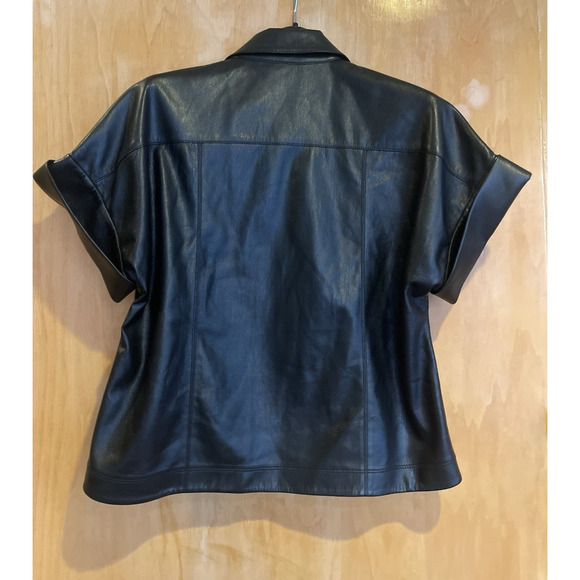 alice + olivia EDYTH VEGAN TOP Black Size S Button Up Shirt Jacket Short Sleeve - Picture 9 of 11